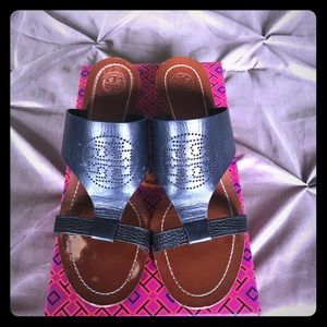 Tory Burch black/navy wedges, size 8 $50 firm